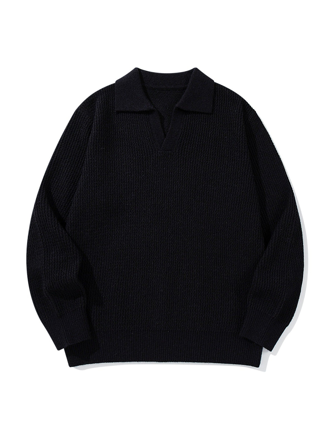 Herren Grobgestrickter Polokragen-Pullover mit V‑Ausschnitt und Rippenbündchen Nord Taschen