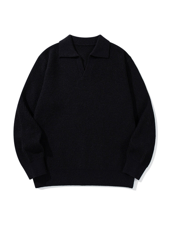 Herren Grobgestrickter Polokragen-Pullover mit V‑Ausschnitt und Rippenbündchen Nord Taschen