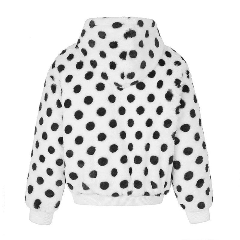 Damen Kapuzen-Fleecejacke im Bomberstil mit Polka‑Dot und dekorativen Froschknopf-Details Nord Taschen
