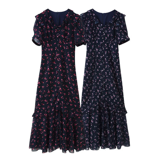 Damen Maxikleid mit Volants, V-Ausschnitt und floralem Chiffon-Look Nord Taschen