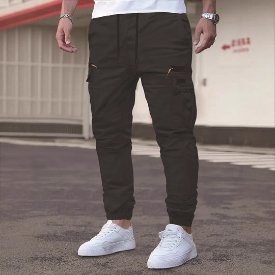 Herren Tapered Cargohose im Joggerstil mit Elastikbund, Tiefer Schritt‑Tasche & Reißverschlusstaschen Nord Taschen