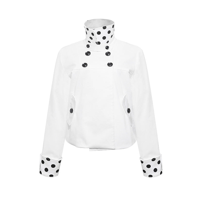Damen Kurze Double-Breasted Jacke mit Stehkragen und Polka‑Dot-Futter Nord Taschen