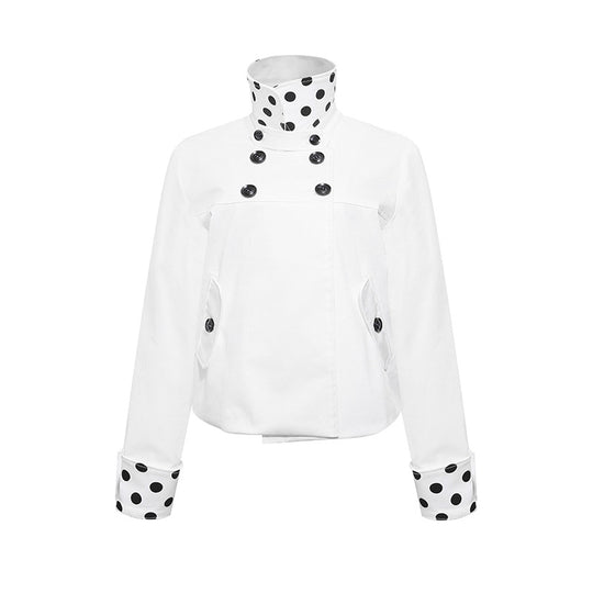 Damen Kurze Double-Breasted Jacke mit Stehkragen und Polka‑Dot-Futter Nord Taschen