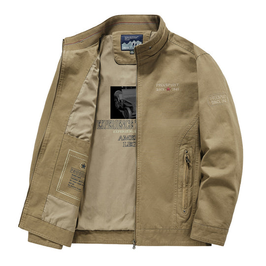 Herren Leichte Übergangsjacke mit Stehkragen, Frontreißverschluss und Innengrafik Nord Taschen