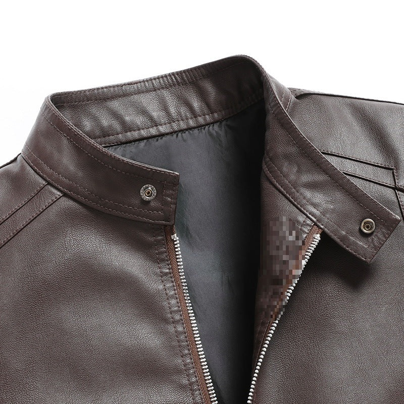 Herren Elegante Slim-Fit Lederimitat‑Jacke mit Stehkragen & Zwei-Wege‑Reißverschluss Nord Taschen