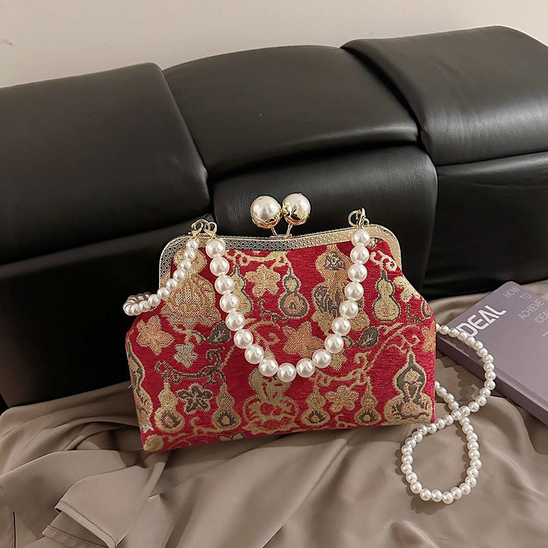 Damen elegante Clutch mit exquisite Perlenverzierung Nord Taschen