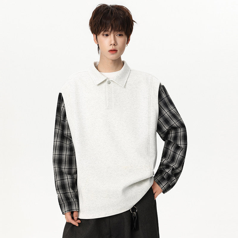 Unisex Oversize-Pullover mit Polokragen und karierter Ärmelkonstruktion Nord Taschen