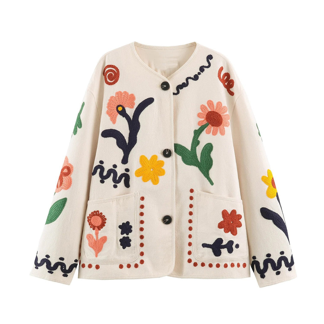 Damen Bestickte Oversize‑Jacke mit floralen Applikationen Nord Taschen