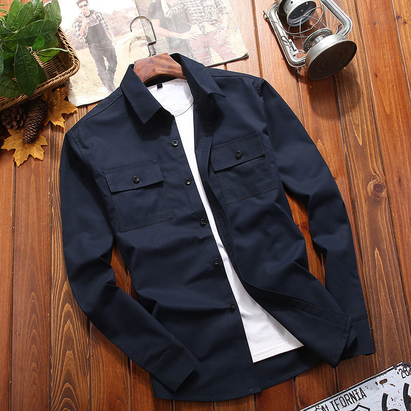 Herren Baumwoll-Utility-Hemdjacke mit Brustpattentaschen und Hemdkragen Nord Taschen