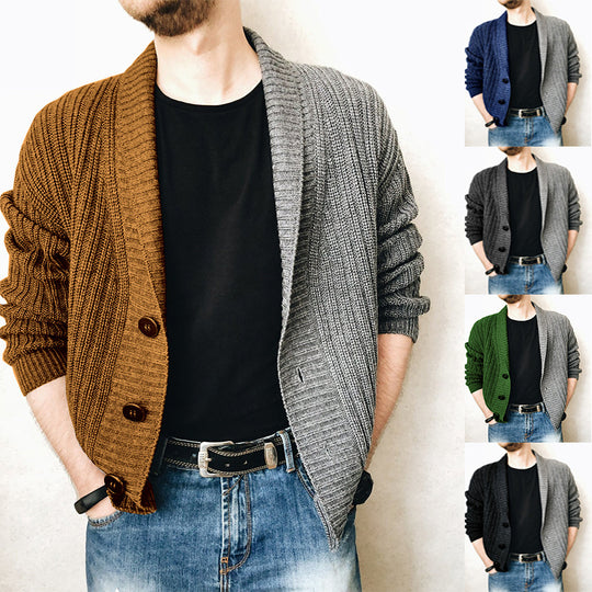 Herren Grobstrick-Cardigan mit Schalkragen, Rippstruktur und markanten Knöpfen Nord Taschen