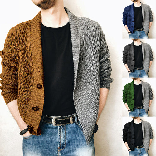 Herren Grobstrick-Cardigan mit Schalkragen, Rippstruktur und markanten Knöpfen Nord Taschen