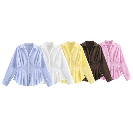 Damen Taillierte Blusenshirt-Jacke mit Kellerfalten und verdeckter Knopfleiste Nord Taschen