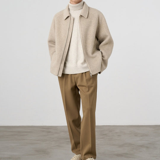 Herren Boxy‑Wollblouson mit verdecktem Zwei‑Wege‑Reißverschluss und Hemdkragen Nord Taschen
