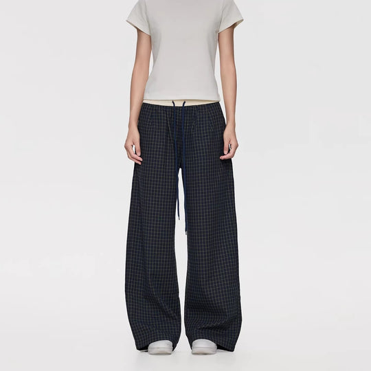 Damen Weite Relaxed-Loungehose mit Tunnelzugbund, Karo-Check & Eingrifftaschen Nord Taschen
