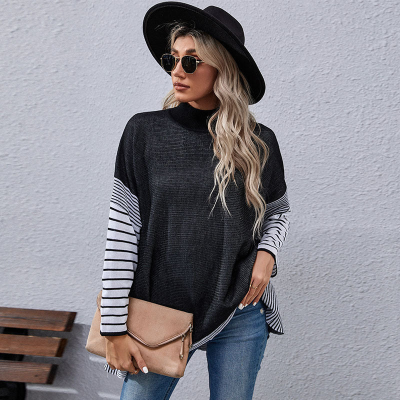 Damen Lässiger Pullover mit gestreiften Ärmeln Nord Taschen