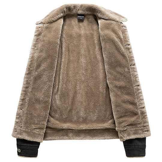 Herren Jeansjacke mit Teddyfutter und Vintage-Waschung Nord Taschen