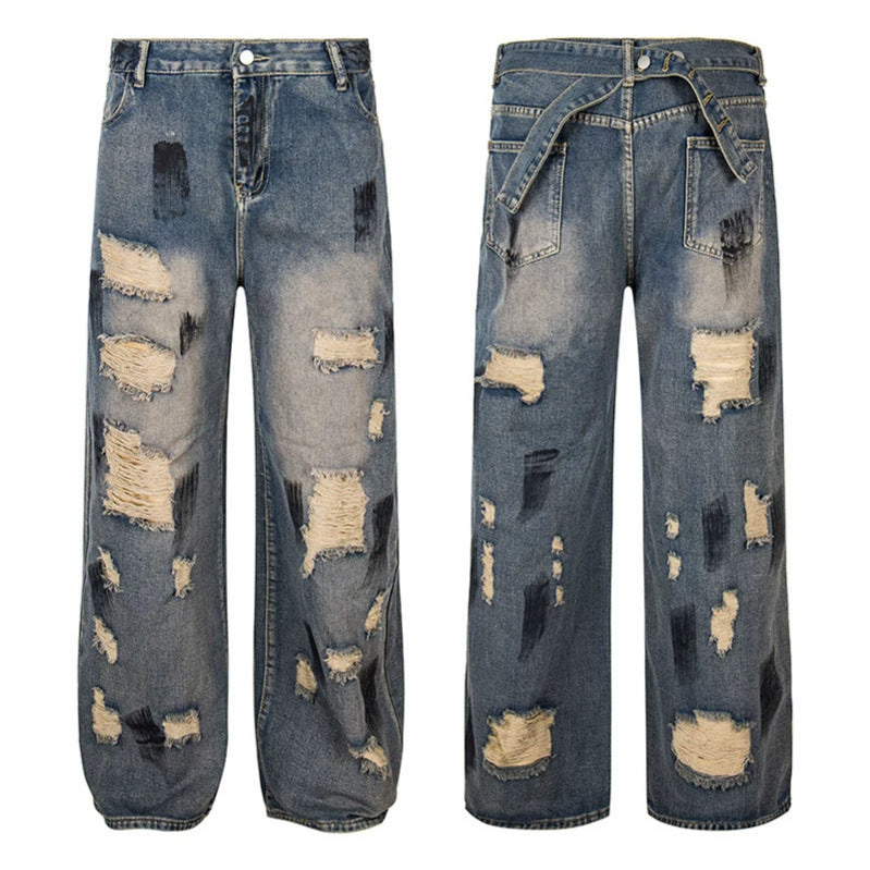 Damen Weite Destroyed-Jeans mit hohem Bund, Used‑Wash und Ballonsaum Nord Taschen