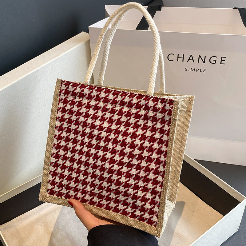 Damen Jute-Bag im klassischen Hahnentrittmuster Nord Taschen