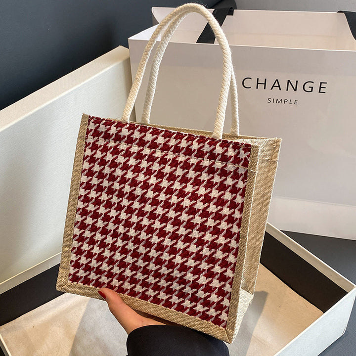 Damen Jute-Bag im klassischen Hahnentrittmuster Nord Taschen