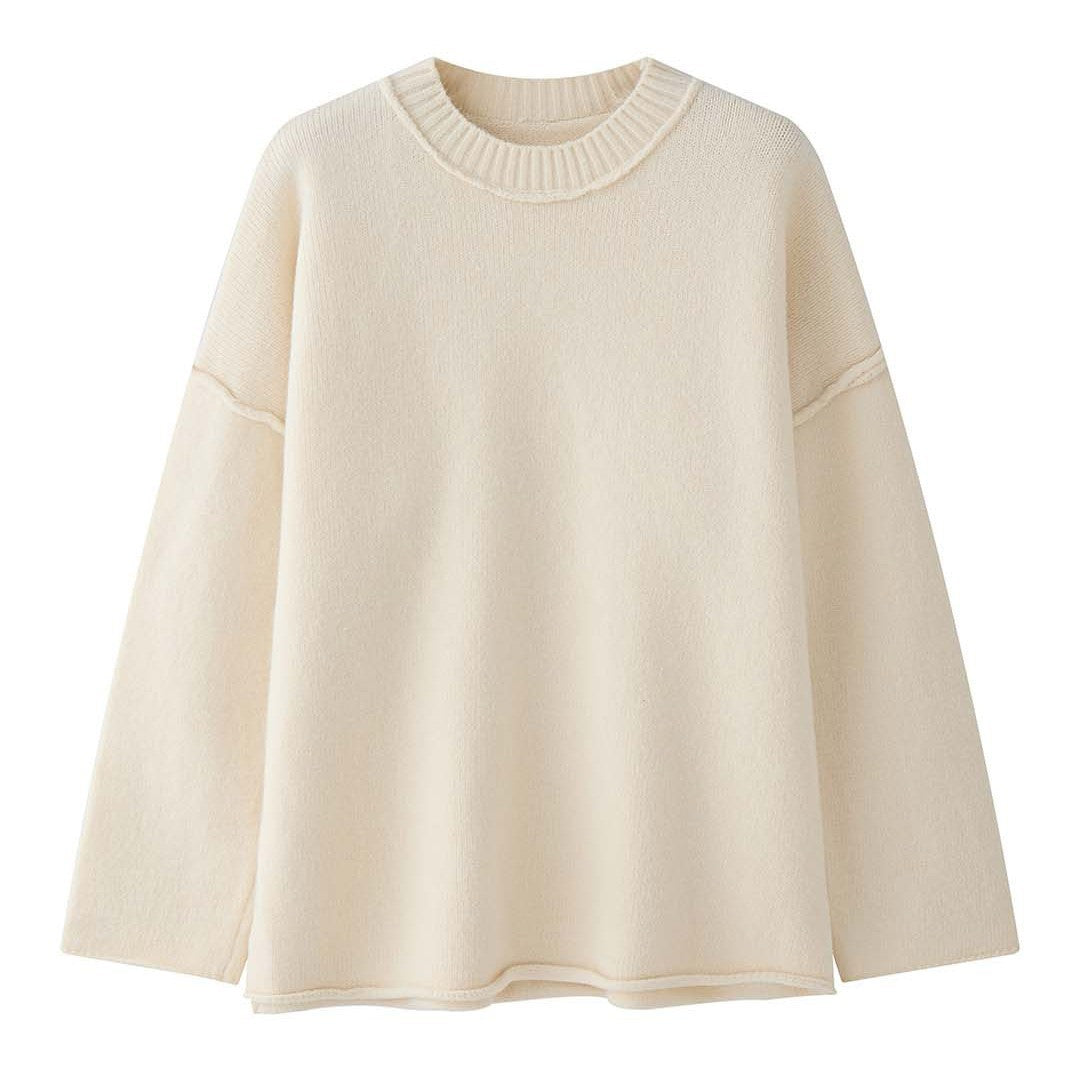 Damen Oversize-Feinstrickpullover mit kurzem Stehkragen und überschnittener Schulter Nord Taschen