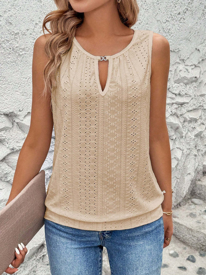 Damen luftiges Tanktop mit dekorativem Ausschnitt und feiner Struktur