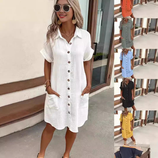 Damen lässiges Hemdblusenkleid aus leichtem BaumwollmischgewNord Taschene mit Knopfleiste und Seitentaschen