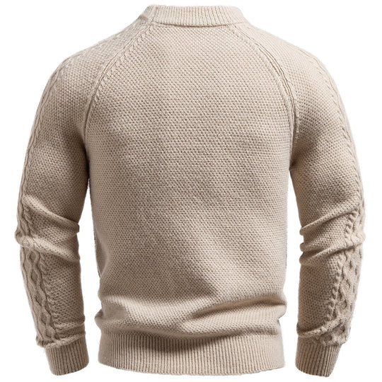 Herren Pullover aus Strukturstrick mit Rundhals, aufgesetzter Brusttasche und Zopfmuster-Ärmeln Nord Taschen