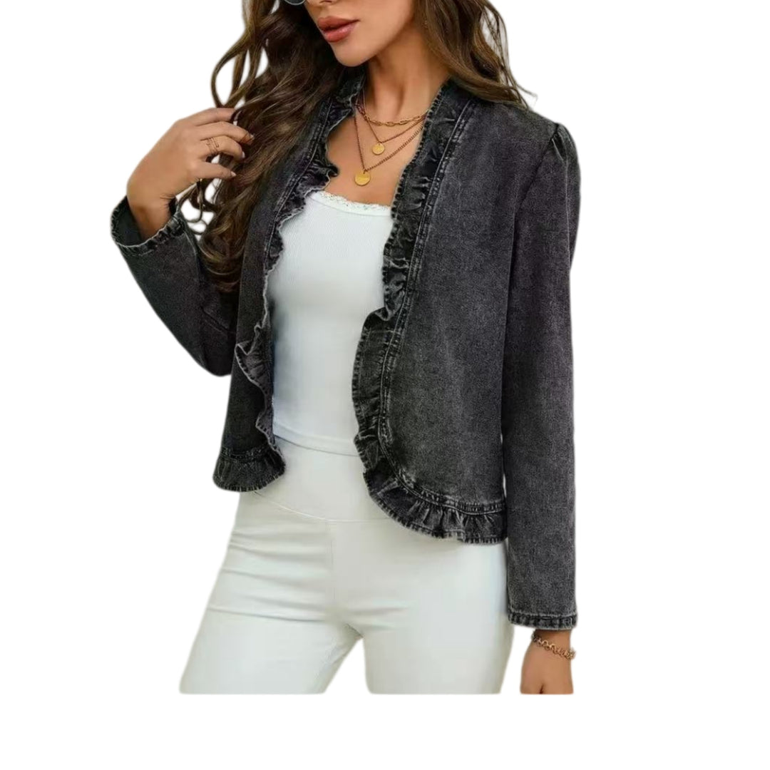 Damen taillierte Jeansjacke mit Volantkanten Nord Taschen