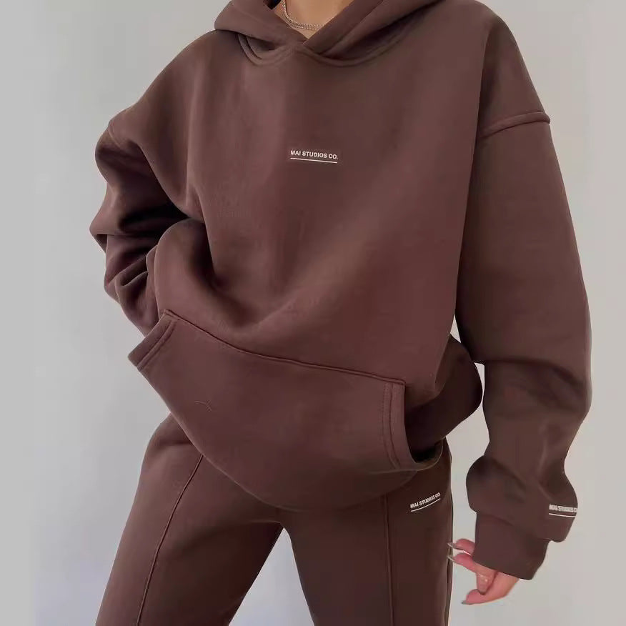 Damen Set Schwere French‑Terry Oversize‑Kapuzenpullover mit Kängurutasche und Slim‑Jogginghose Nord Taschen