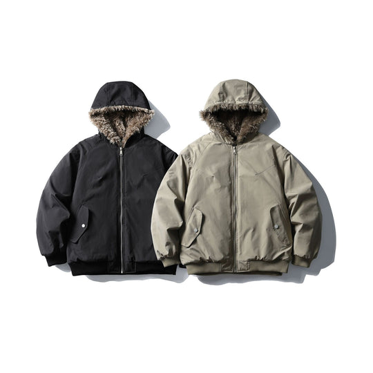 Unisex Boxy-wattierte Kurzjacke mit Kapuze und Kunstfellbesatz Nord Taschen