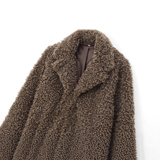 Damen 70+ kuscheliger Teddy‑Mantel mit Reverskragen und weichem Kunstfell Nord Taschen