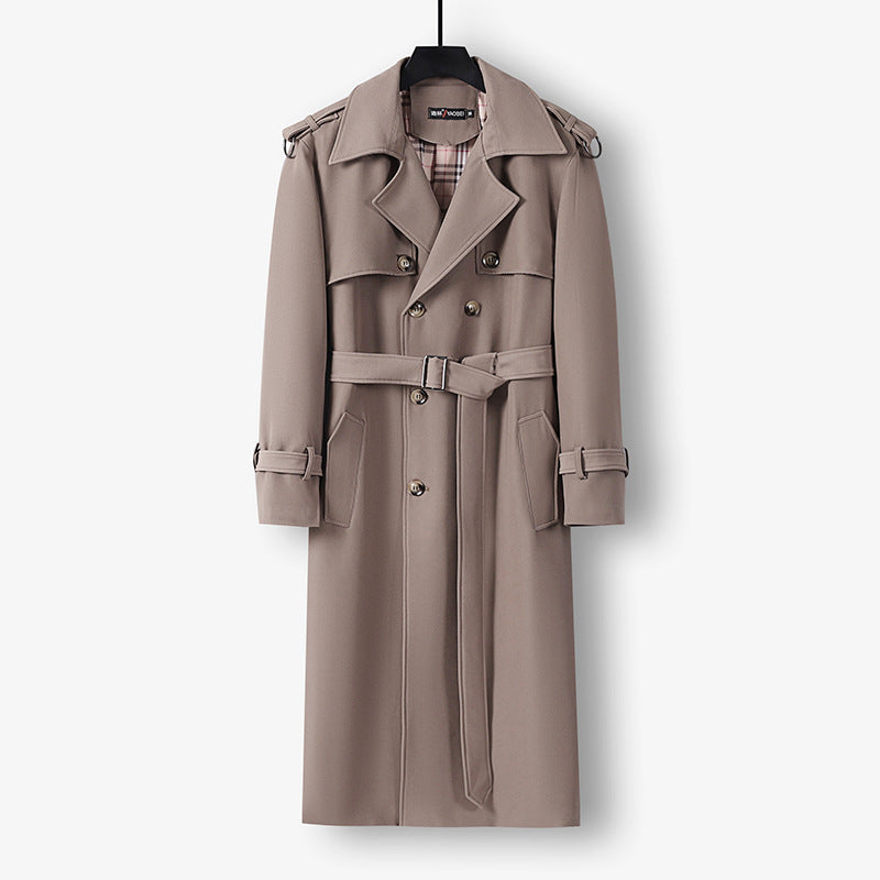 Damen Eleganter lang geschnittener Wollmix-Trenchcoat mit doppelreihiger Knopfleiste und Bindegürtel Nord Taschen