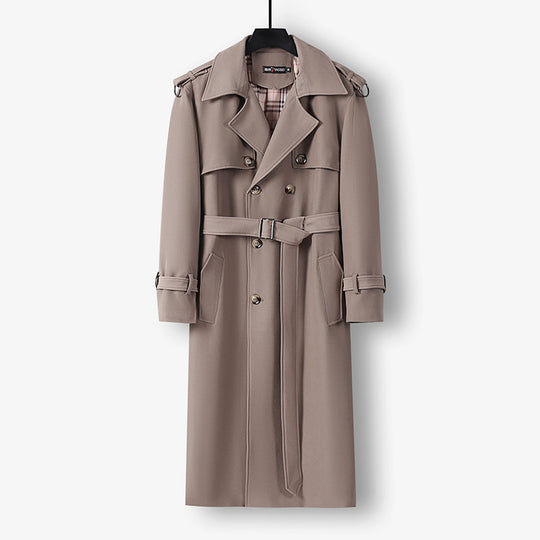 Damen Eleganter lang geschnittener Wollmix-Trenchcoat mit doppelreihiger Knopfleiste und Bindegürtel Nord Taschen