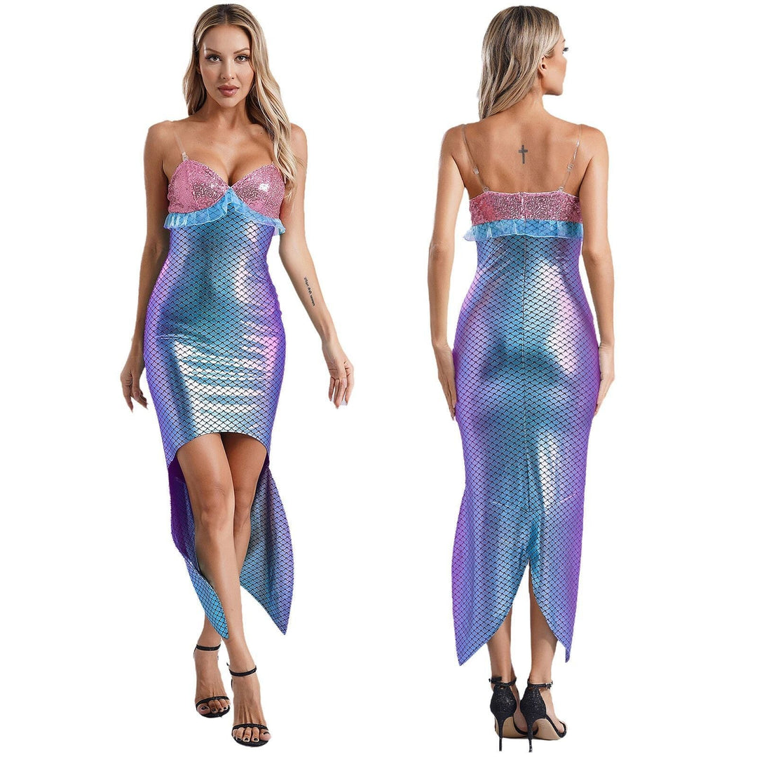 Damen Glamouröses Meerjungfrau-Kleid mit asymmetrischem Saum und schimmerndem Oberteil Nord Taschen