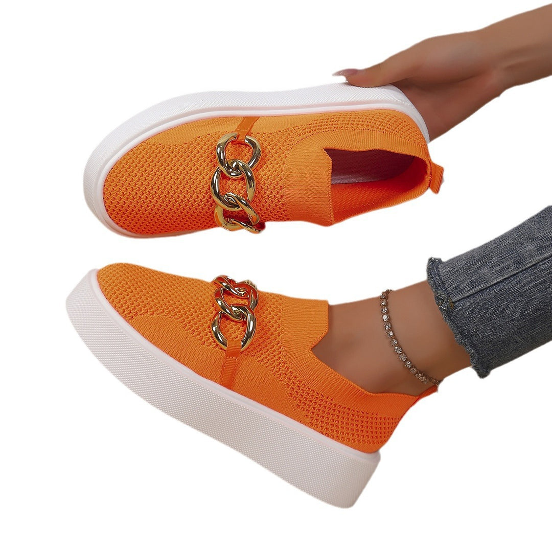 Damen Strick‑Slip‑On Sneaker mit Plateau‑Sohle und auffälliger Metallkettendeko Nord Taschen
