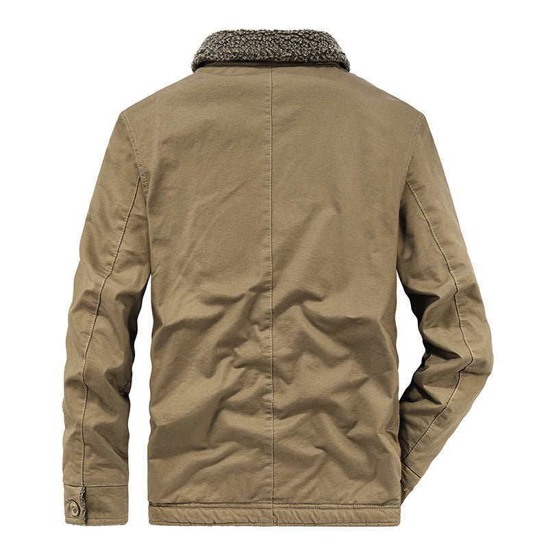 Herren Canvas-Workerjacke mit Sherpa-Futter, Stehkragen und Diagonal-Taschen Nord Taschen