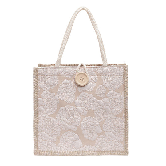 Damen Jute-Umhängetasche mit floralem Design und praktischem Buttonverschluss Nord Taschen