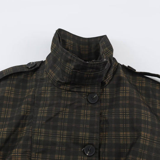 Damen Karierter Cropped‑Bomber mit weitem Ballonärmeln und hohem Stehkragen Nord Taschen