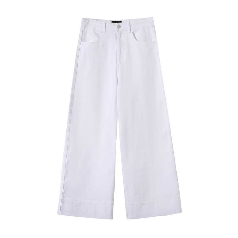 Damen Weite hochtaillierte Palazzo-Hose aus Baumwollmix mit Umschlagsaum Nord Taschen