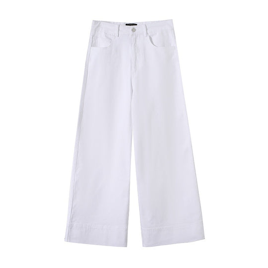 Damen Weite hochtaillierte Palazzo-Hose aus Baumwollmix mit Umschlagsaum Nord Taschen