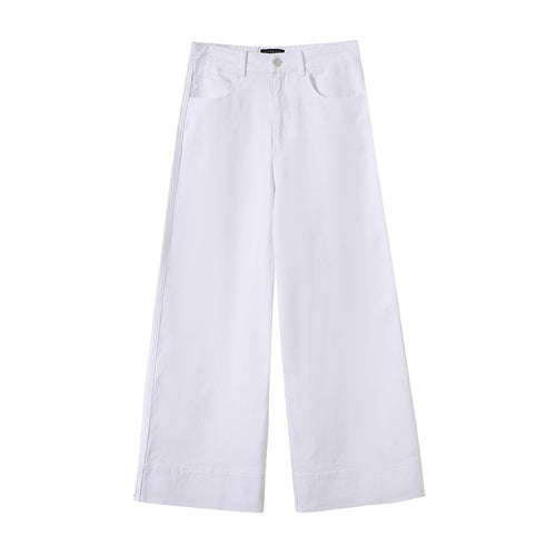Damen Weite hochtaillierte Palazzo-Hose aus Baumwollmix mit Umschlagsaum Nord Taschen