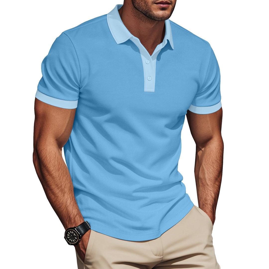 Herren nan elegantes Struktur-Poloshirt mit Kentkragen, kurzer Knopfleiste und atmungsaktivem Stretchjersey