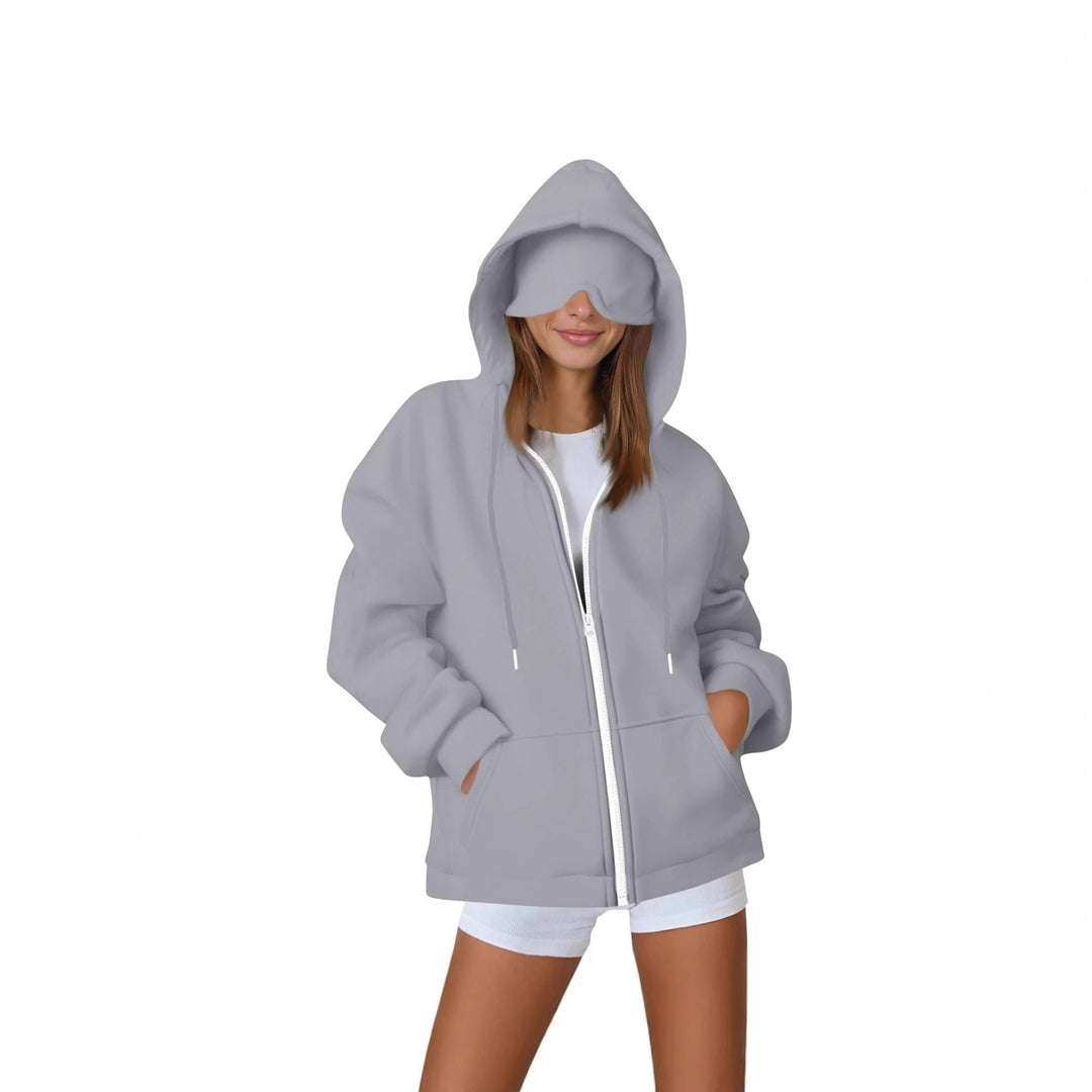 Damen Oversize-Kapuzenjacke mit integrierter Augenmaske und Reißverschluss Nord Taschen