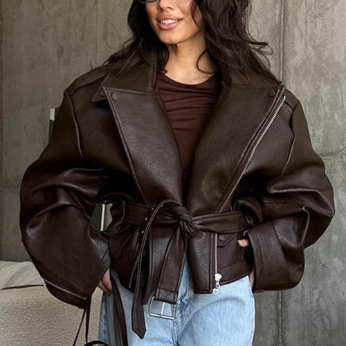 Damen Übergröße Kunstlederjacke im lässigen Stil