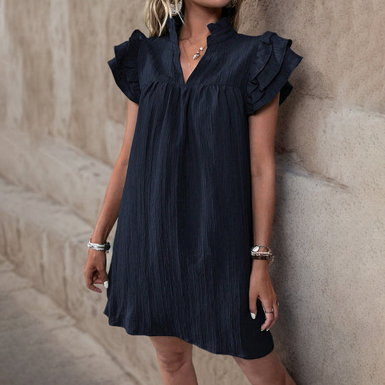 Damen Sommerliches Tunika-Kleid mit Rüschenärmeln und lockerer Passform