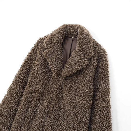 Damen Oversize-Kunstfell‑Teddyjacke mit Schalkragen und gefüttertem Innenfutter Nord Taschen
