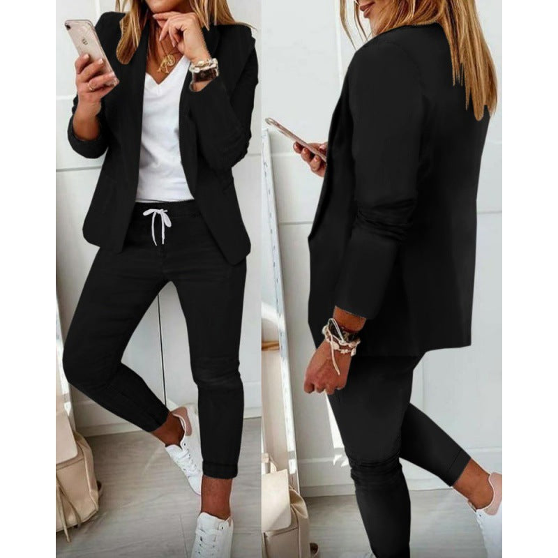 Damen Zweiteiliges Stretch-Jersey-Blazer-Set mit Kordelzug-Jogginghose Nord Taschen