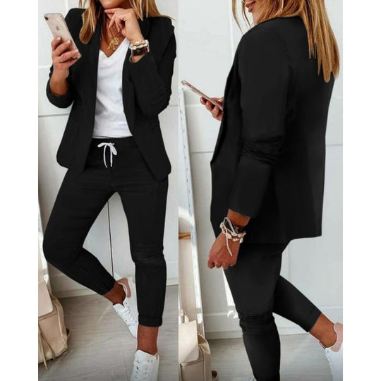 Damen Zweiteiliges Stretch-Jersey-Blazer-Set mit Kordelzug-Jogginghose Nord Taschen