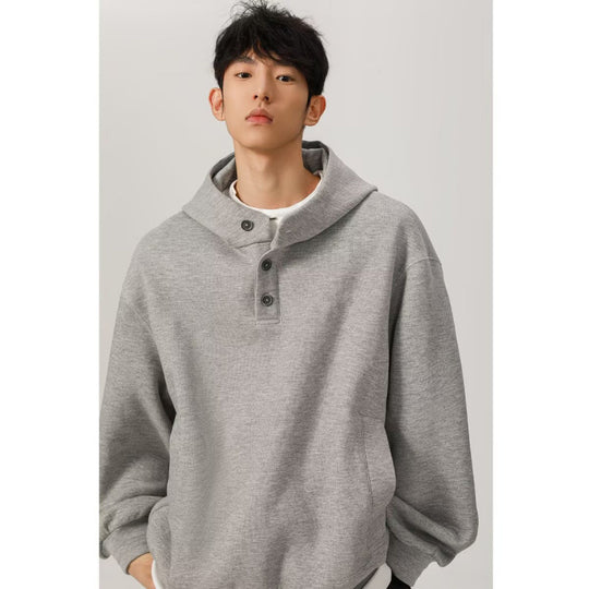Herren Oversized Kapuzenpullover mit 3‑Knopf‑Leiste und seitlichen Eingrifftaschen Nord Taschen