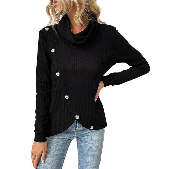 Damen Elegantes Strickoberteil mit Schalkragen und Knopfdetails Nord Taschen